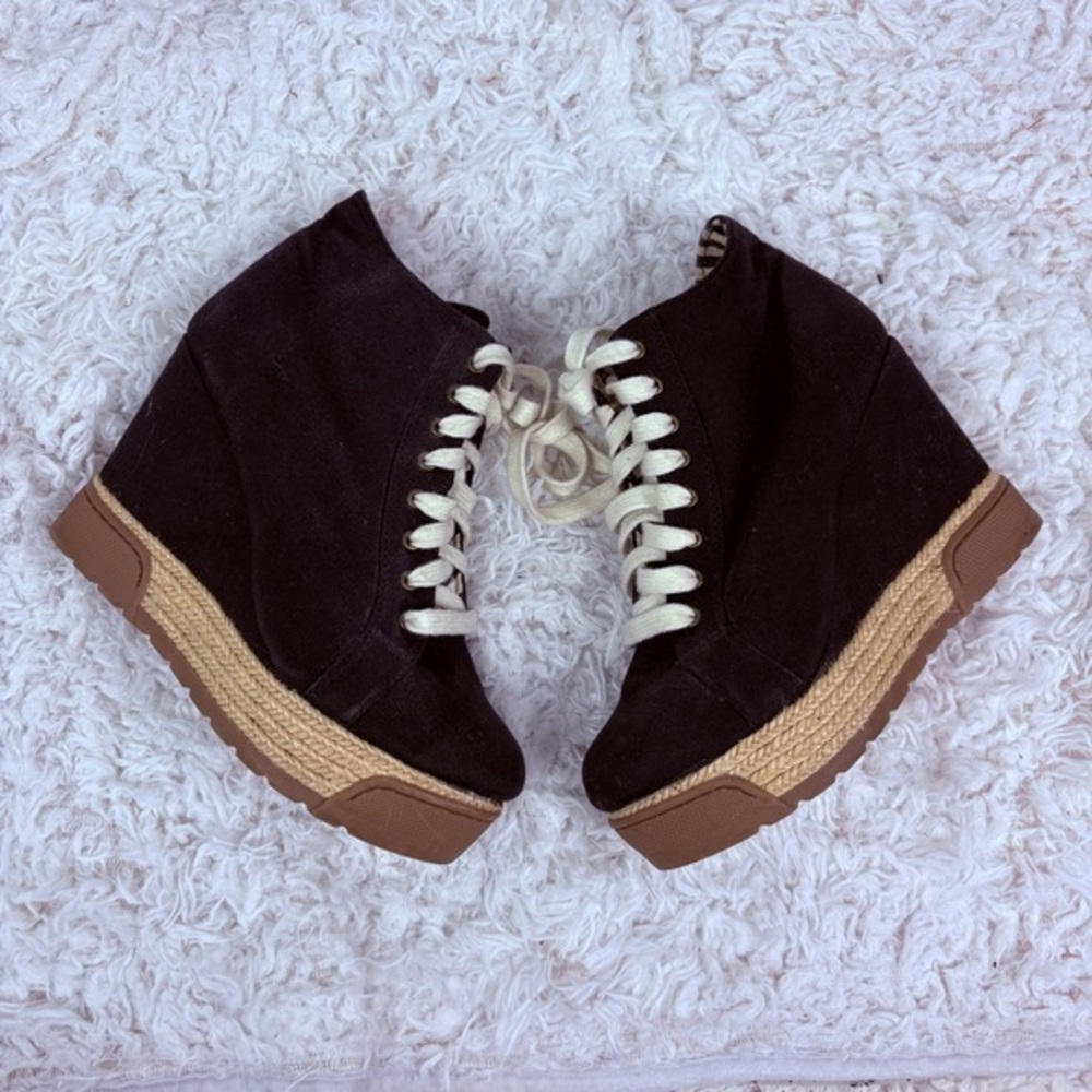 ALDO Black canvas espadrille lace up Wedge Ankle Boots size 7.5
